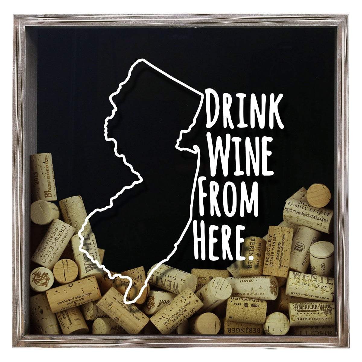 Torched Products Shadow Box Gray New Jersey Drink Wine From Here Wine Cork Shadow Box (795767701621)