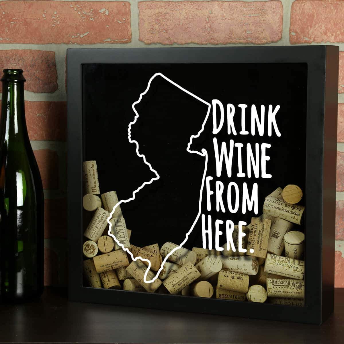 Torched Products Shadow Box Black New Jersey Drink Wine From Here Wine Cork Shadow Box (795767701621)