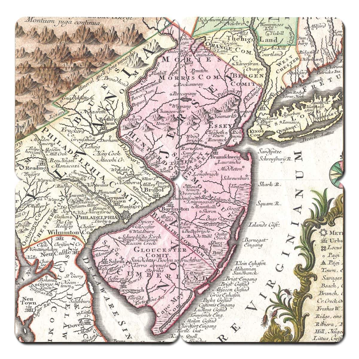 Torched Products Coasters New Jersey Old World Map Coaster (790595240053)