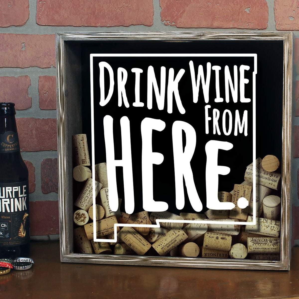 Torched Products Shadow Box New Mexico Drink Wine From Here Wine Cork Shadow Box (795768422517)