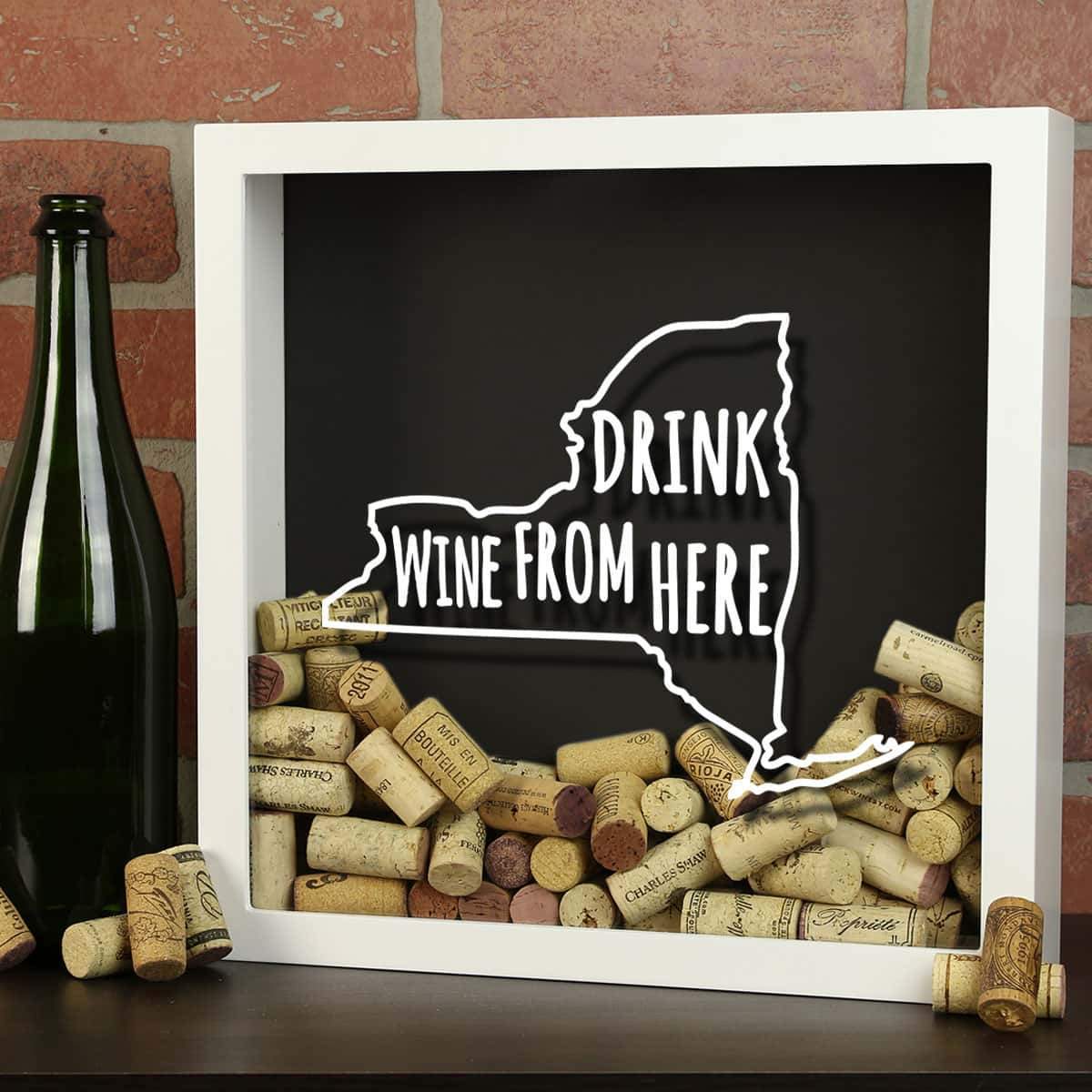 New York Drink Wine From Here Wine Cork Shadow Box Torched Products