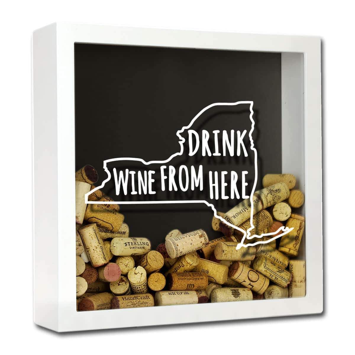 Torched Products Shadow Box White New York Drink Wine From Here Wine Cork Shadow Box (795770749045)