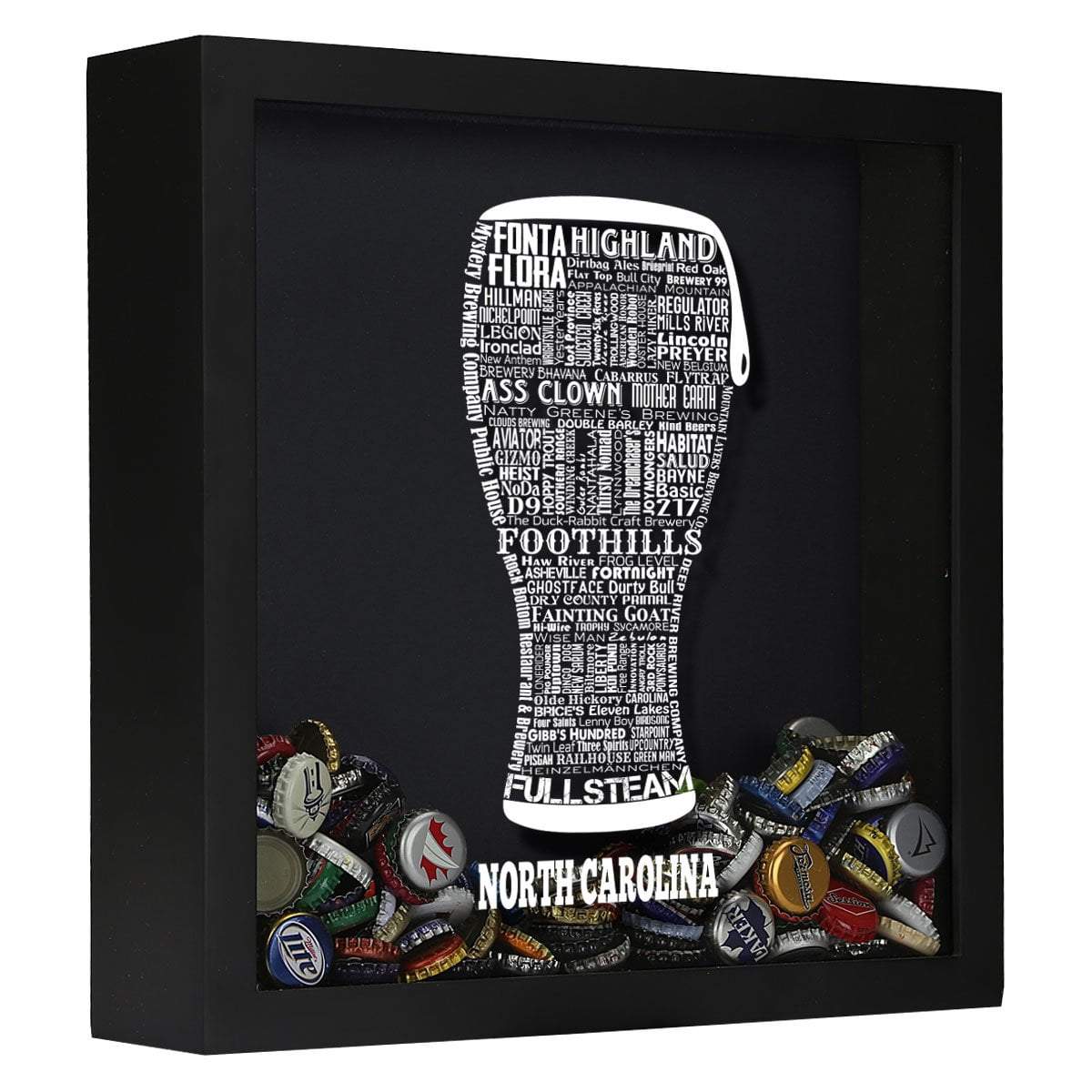 Torched Products Shadow Box Black North Carolina Beer Typography Shadow Box (779428888693)