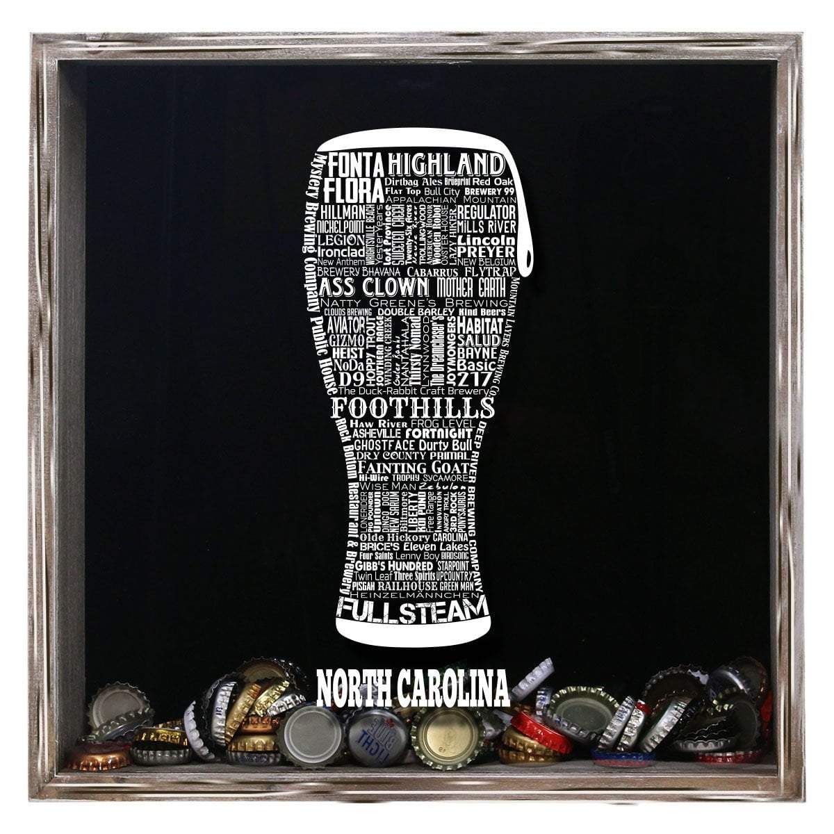 Torched Products Shadow Box Gray North Carolina Beer Typography Shadow Box (779428888693)