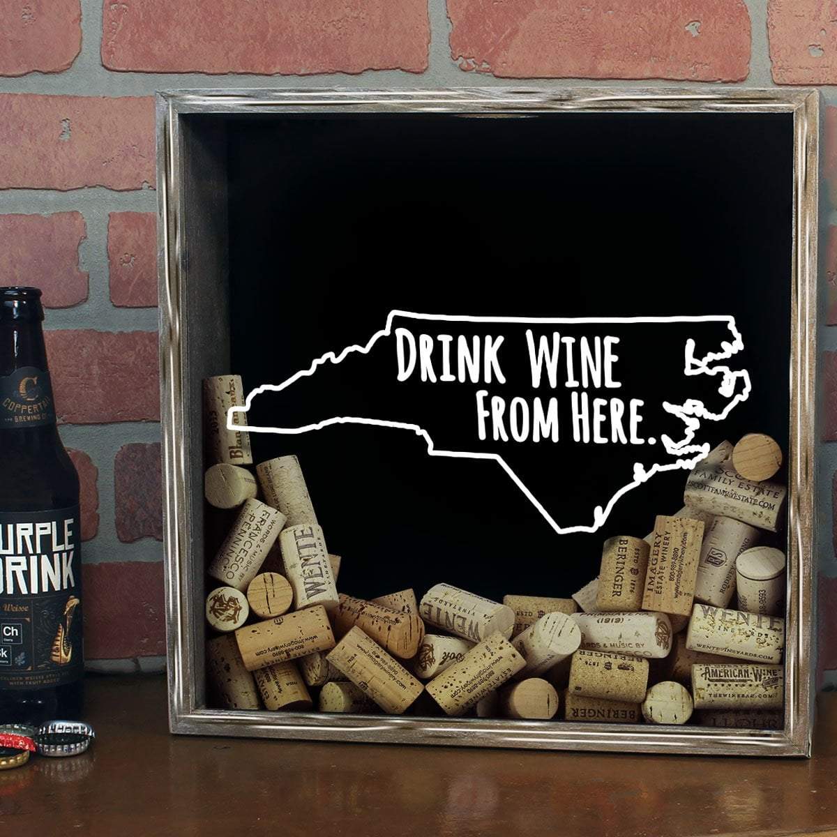 Torched Products Shadow Box North Carolina Drink Wine From Here Wine Cork Shadow Box (795772584053)