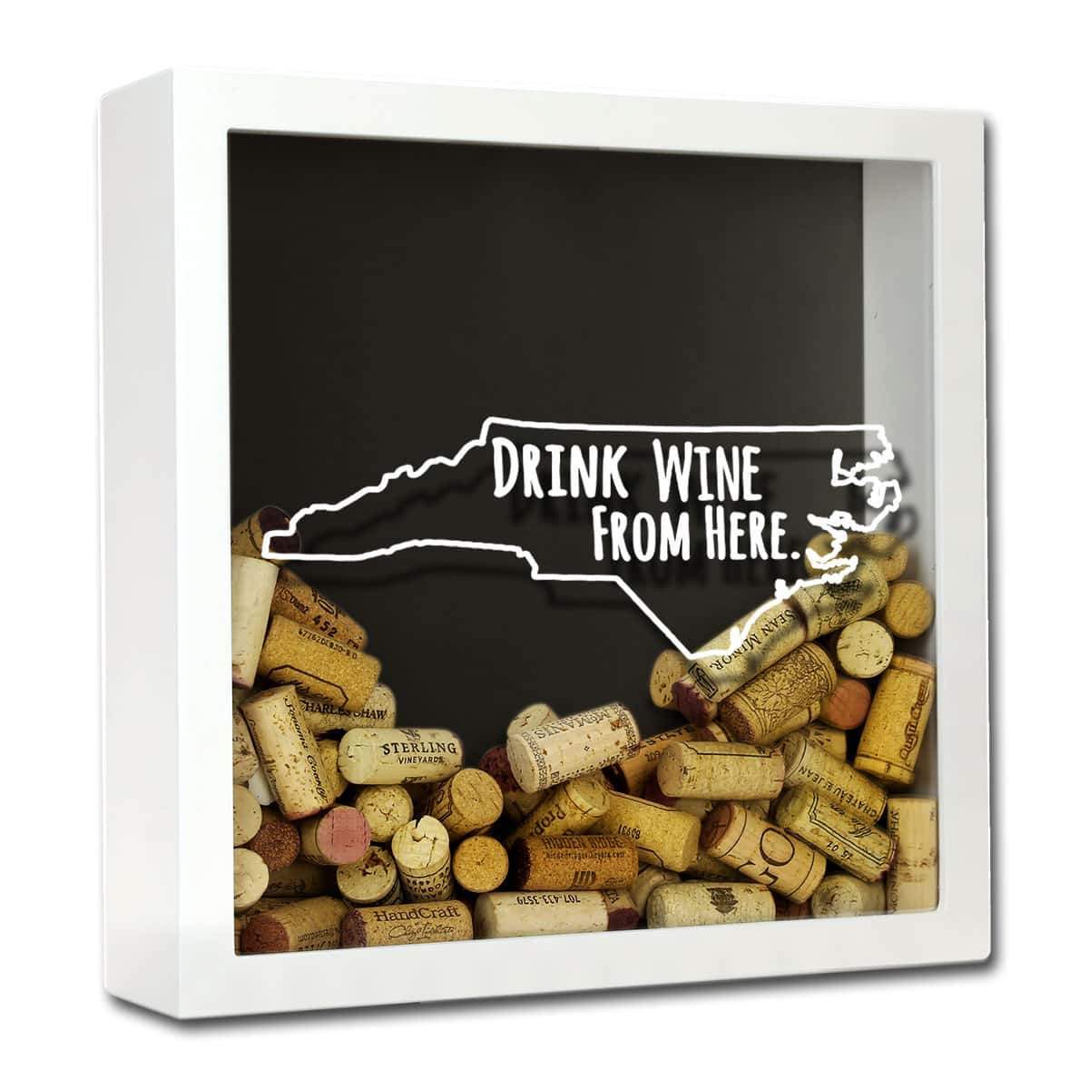 Torched Products Shadow Box White North Carolina Drink Wine From Here Wine Cork Shadow Box (795772584053)