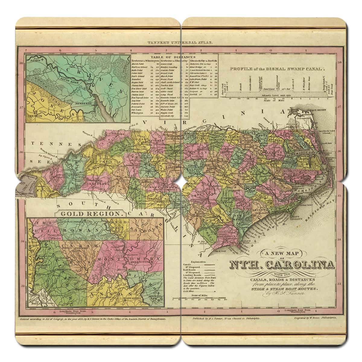 Torched Products Coasters North Carolina Old World Map Coaster (790594322549)