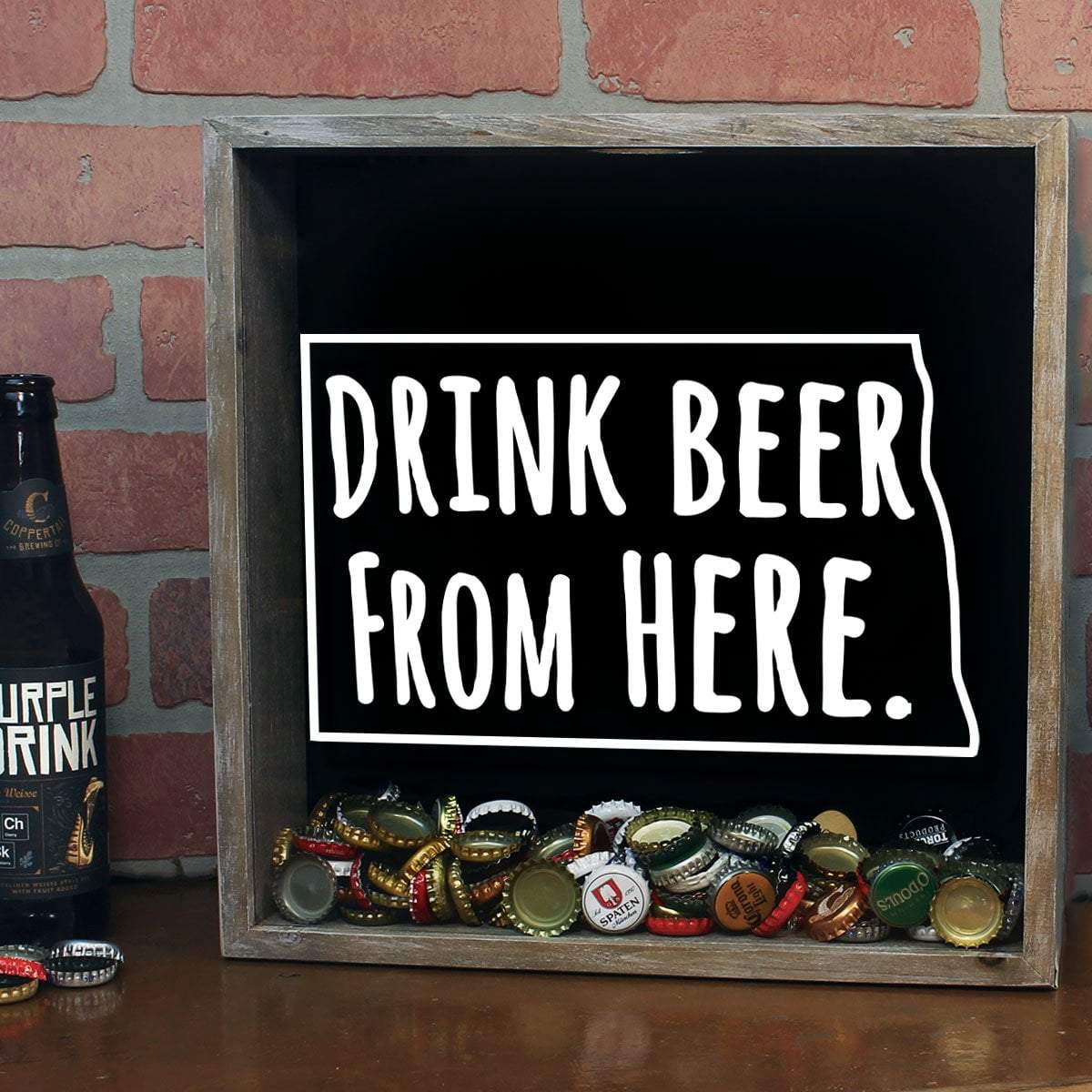 Torched Products Shadow Box North Dakota Drink Beer From Here Beer Cap Shadow Box (781181419637)