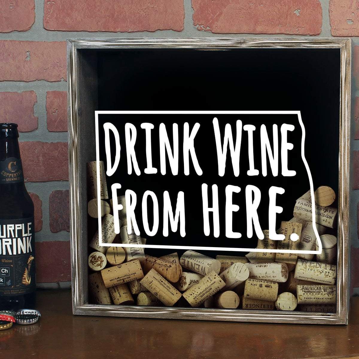Torched Products Shadow Box North Dakota Drink Wine From Here Wine Cork Shadow Box (795773108341)