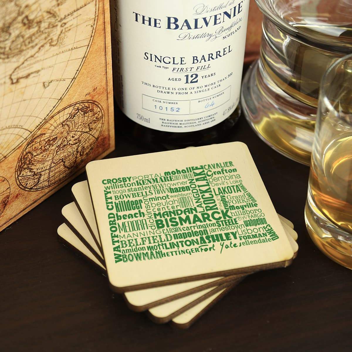 Torched Products Coasters North Dakota State Typography Coaster (787834994805)