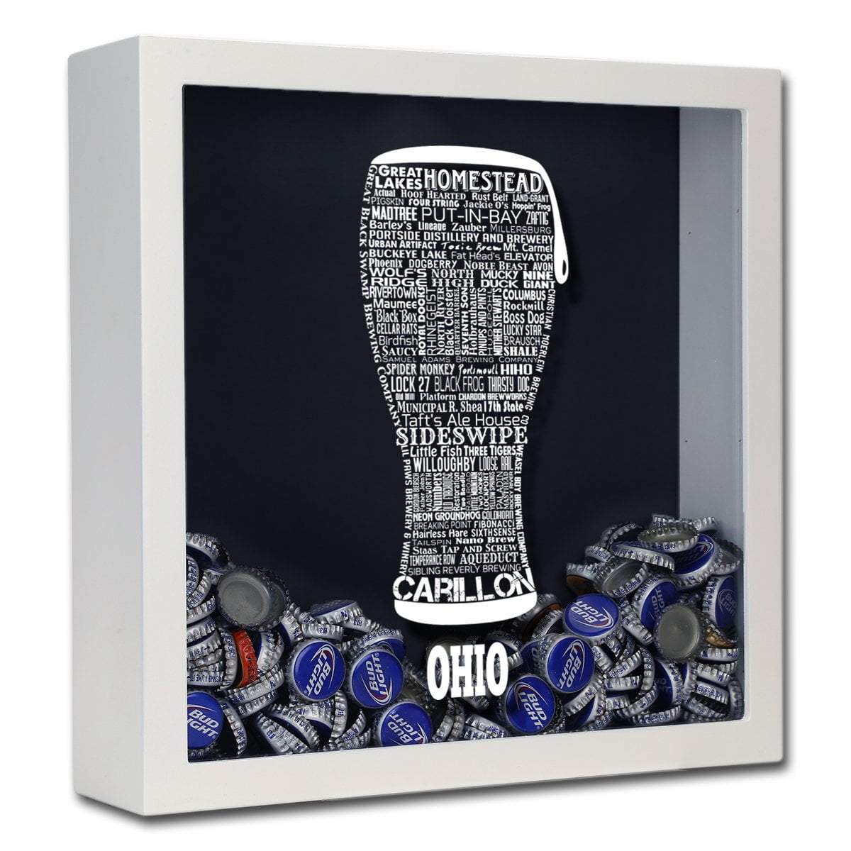 Torched Products Shadow Box White Ohio Beer Typography Shadow Box (779431182453)
