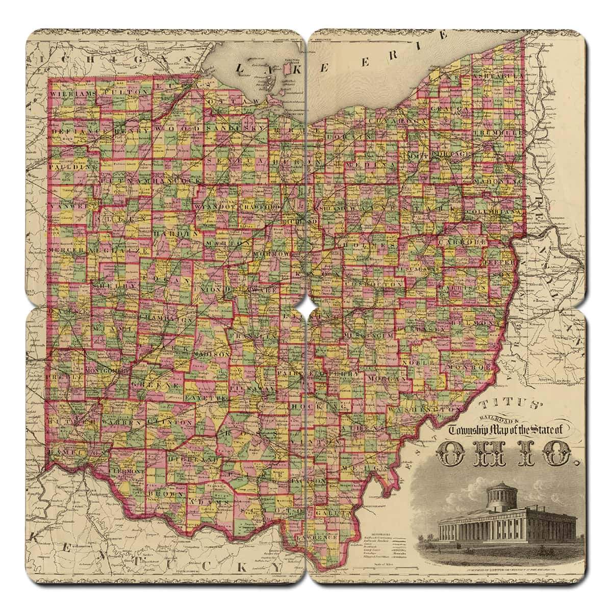 Torched Products Coasters Ohio Old World Map Coaster (790595600501)