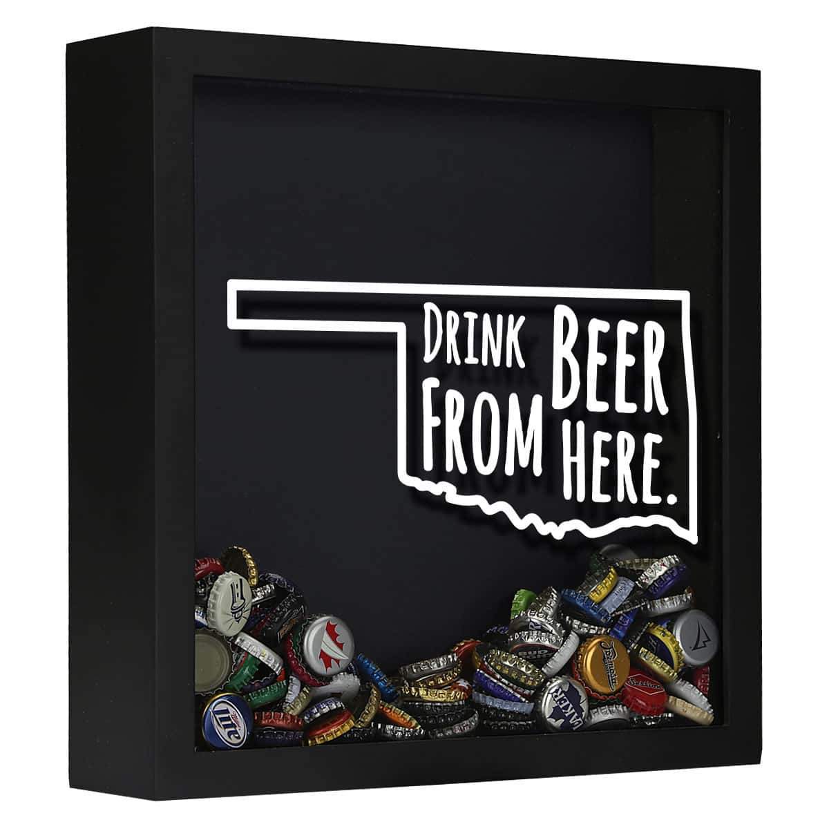 Torched Products Shadow Box Black Oklahoma Drink Beer From Here Beer Cap Shadow Box (781183123573)