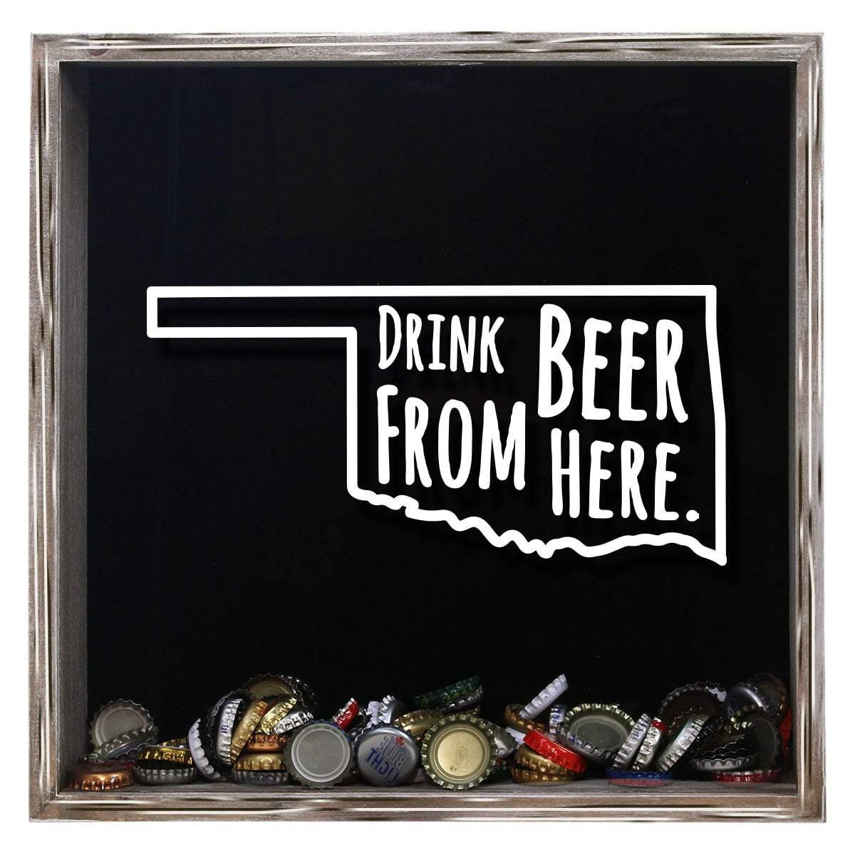 Torched Products Shadow Box Gray Oklahoma Drink Beer From Here Beer Cap Shadow Box (781183123573)
