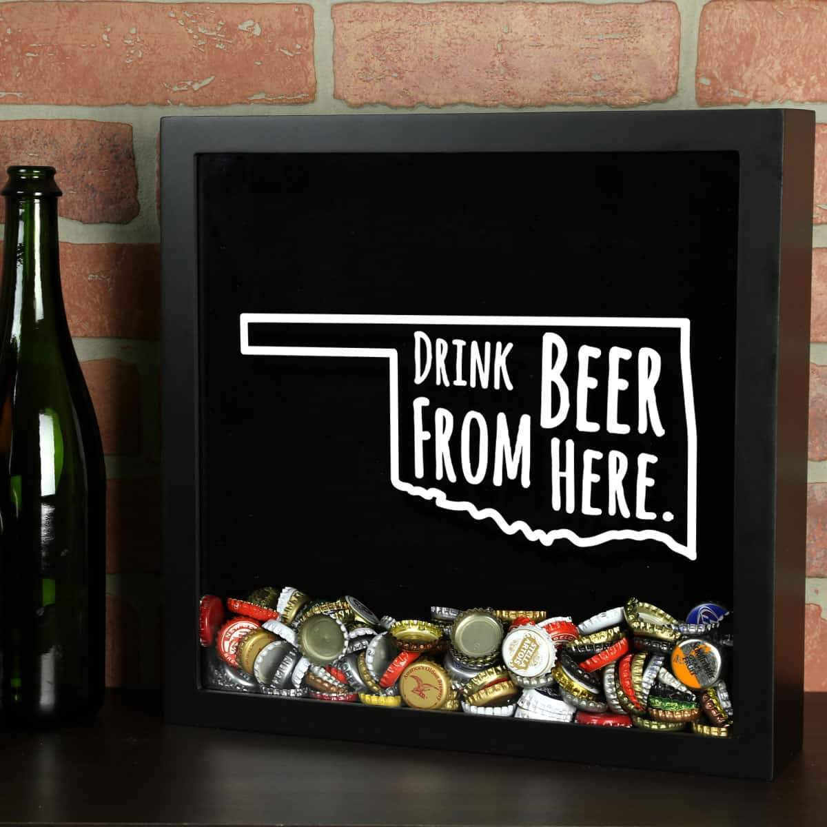Torched Products Shadow Box Black Oklahoma Drink Beer From Here Beer Cap Shadow Box (781183123573)