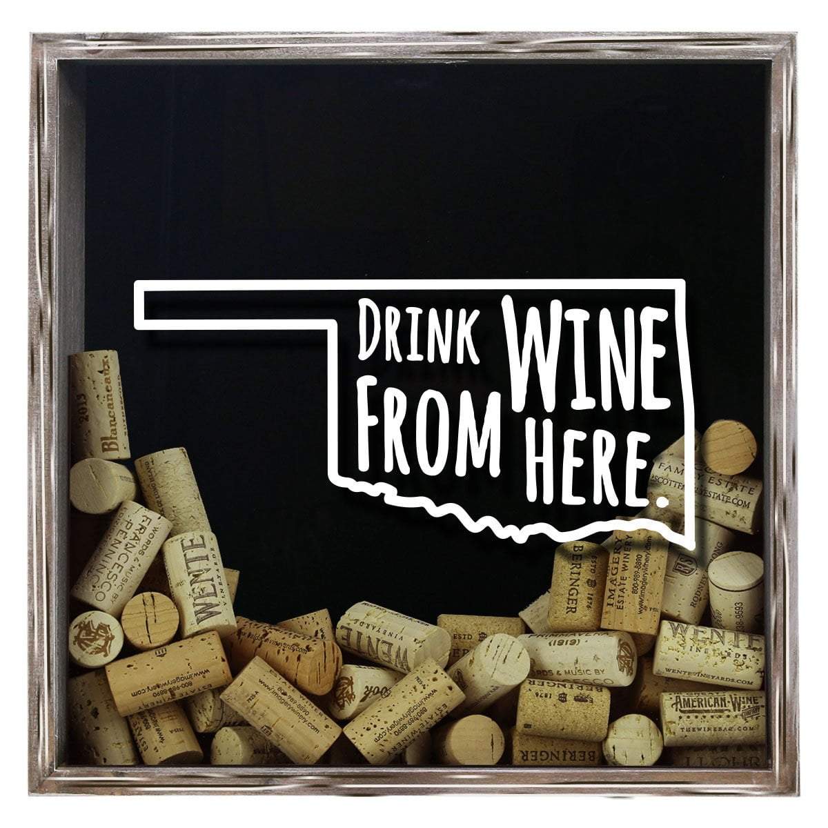 Torched Products Shadow Box Gray Oklahoma Drink Wine From Here Wine Cork Shadow Box (795782938741)