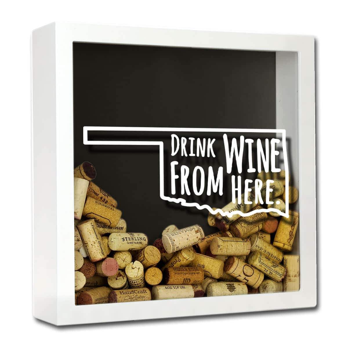 Torched Products Shadow Box White Oklahoma Drink Wine From Here Wine Cork Shadow Box (795782938741)