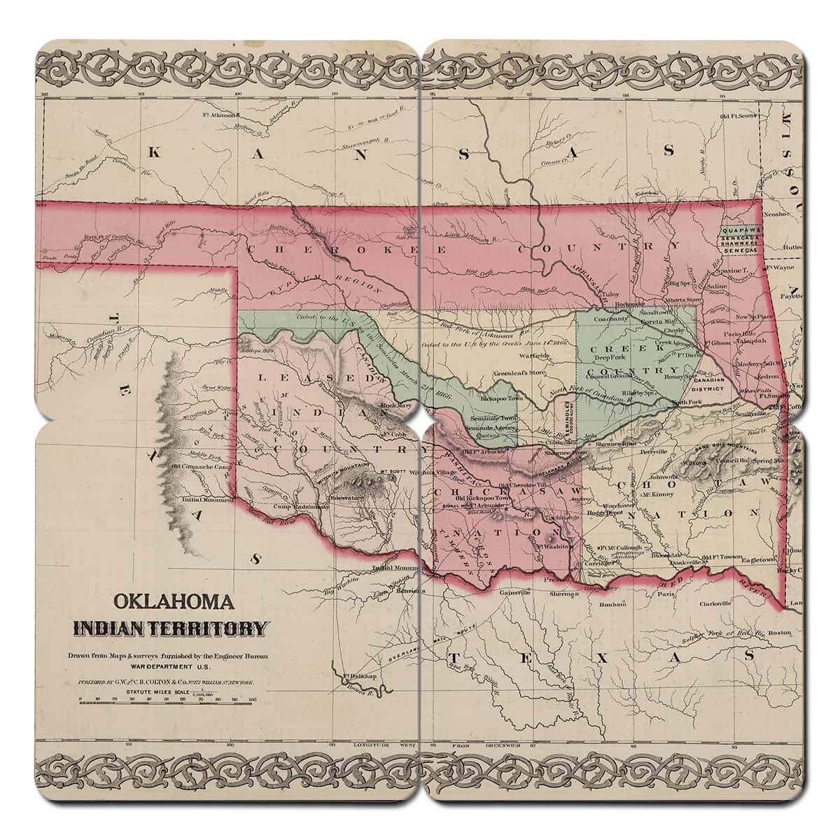 Torched Products Coasters Oklahoma Old World Map Coaster (790595895413)