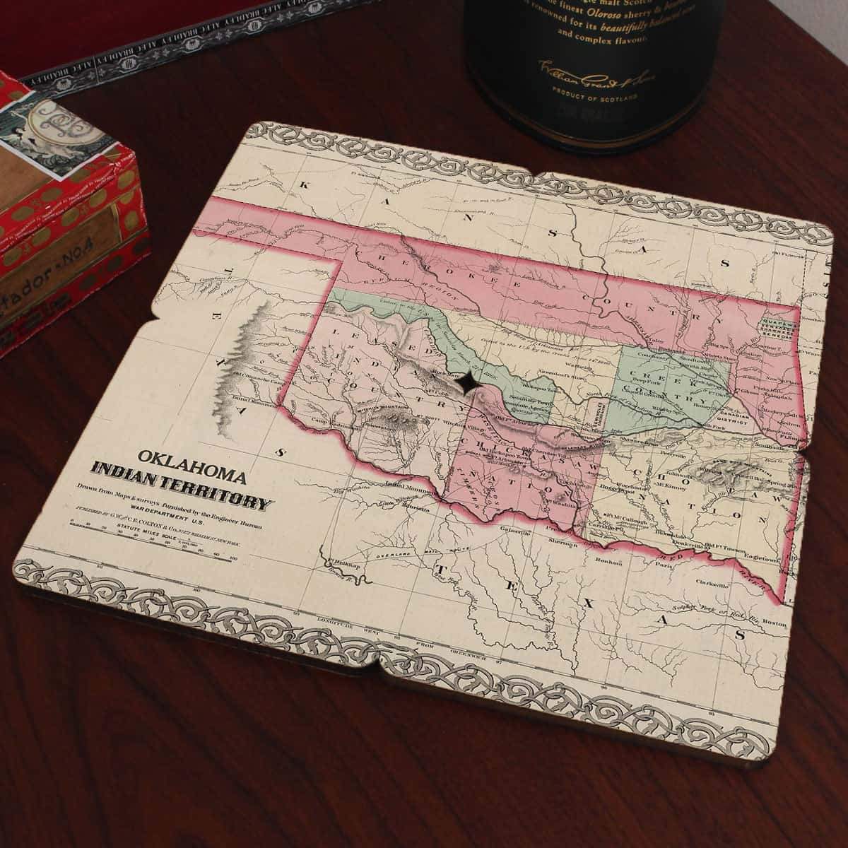 Torched Products Coasters Oklahoma Old World Map Coaster (790595895413)