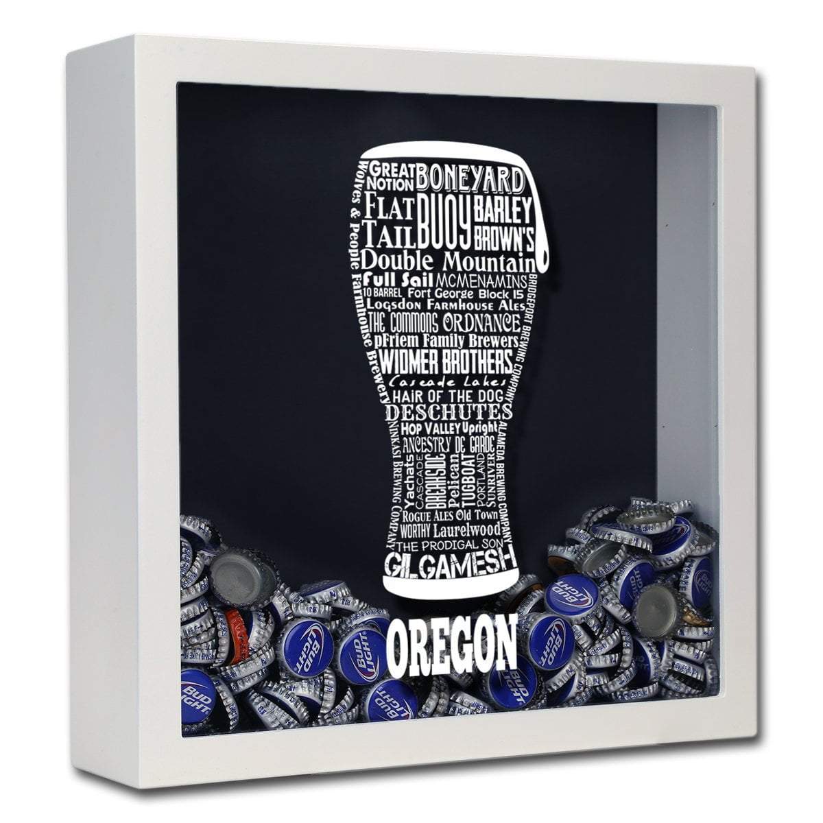 Torched Products Shadow Box White Oregon Beer Typography Shadow Box (779431608437)