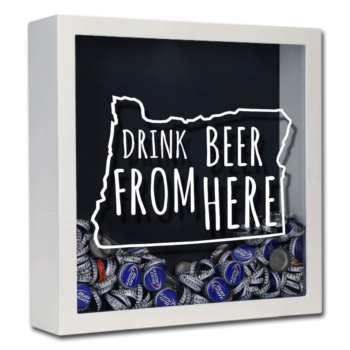Torched Products Shadow Box White Oregon Drink Beer From Here Beer Cap Shadow Box (781183287413)
