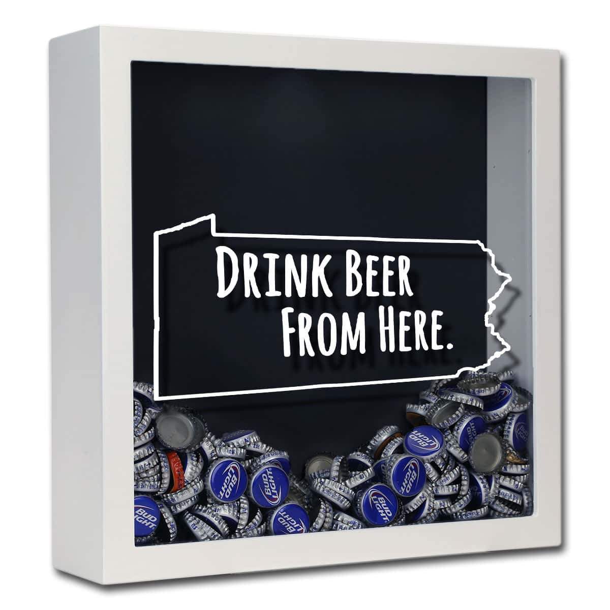 Torched Products Shadow Box White Pennsylvania Drink Beer From Here Beer Cap Shadow Box (781183352949)