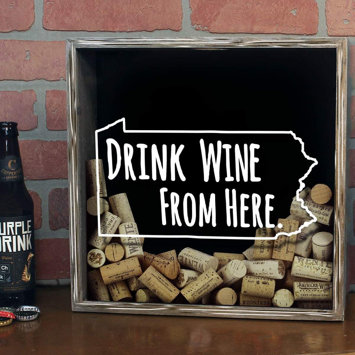 Torched Products Shadow Box Pennsylvania Drink Wine From Here Wine Cork Shadow Box (795784347765)