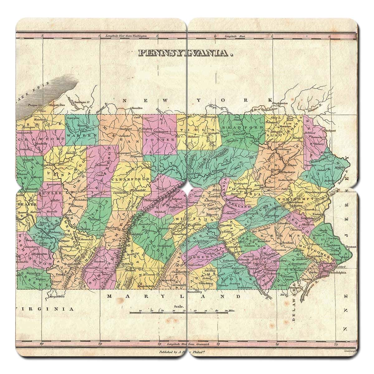 Torched Products Coasters Pennsylvania Old World Map Coaster (790596550773)