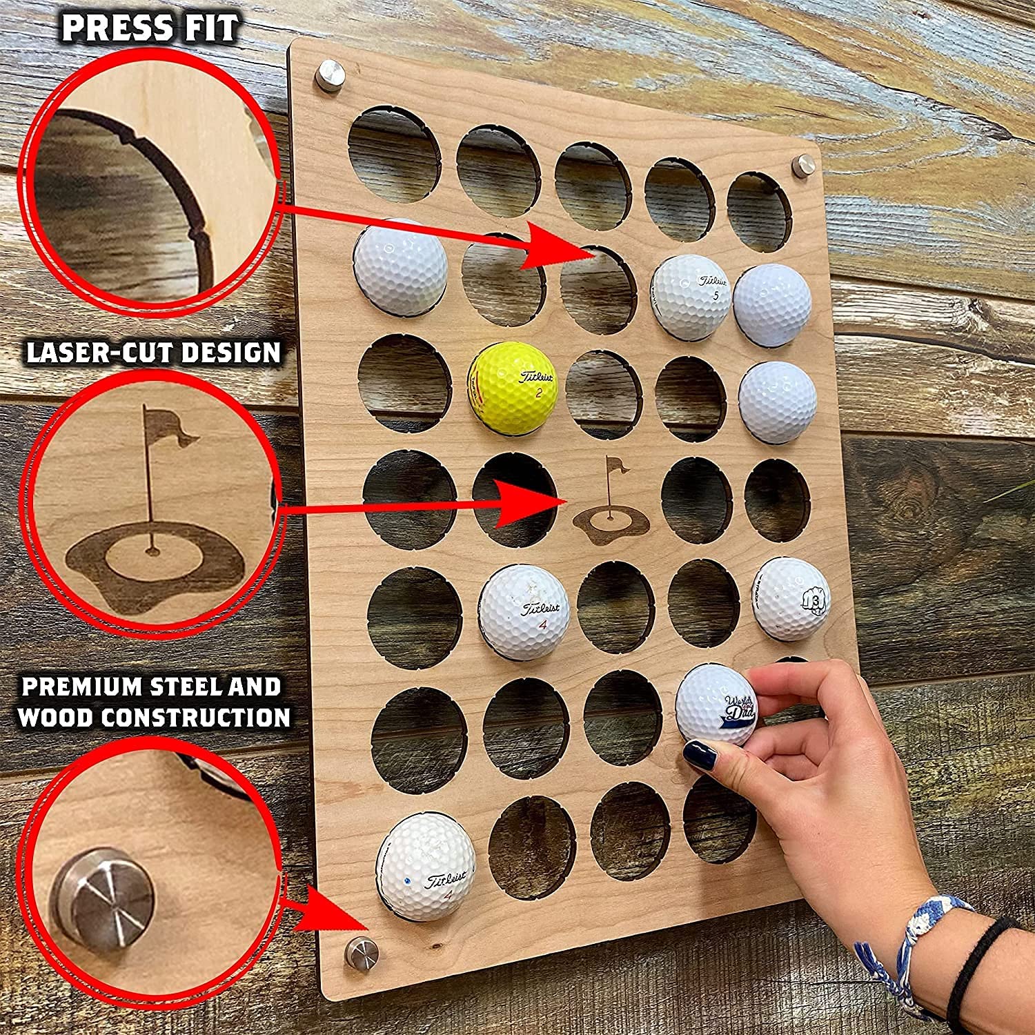Torched Products Personalized Golf Ball Display Holder- Holds 30 Golf Balls