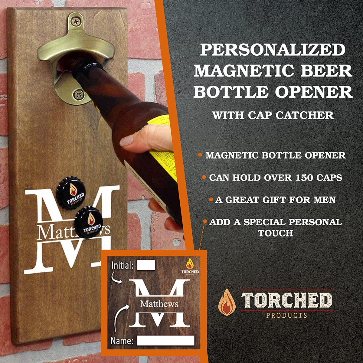 Torched Products Personalized Wall Mounted Bottle Opener