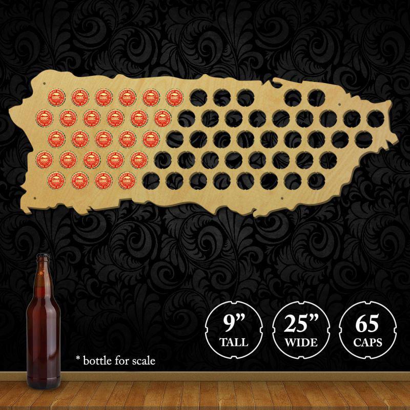 Torched Products Beer Bottle Cap Holder Puerto Rico Beer Cap Map (777853501557)