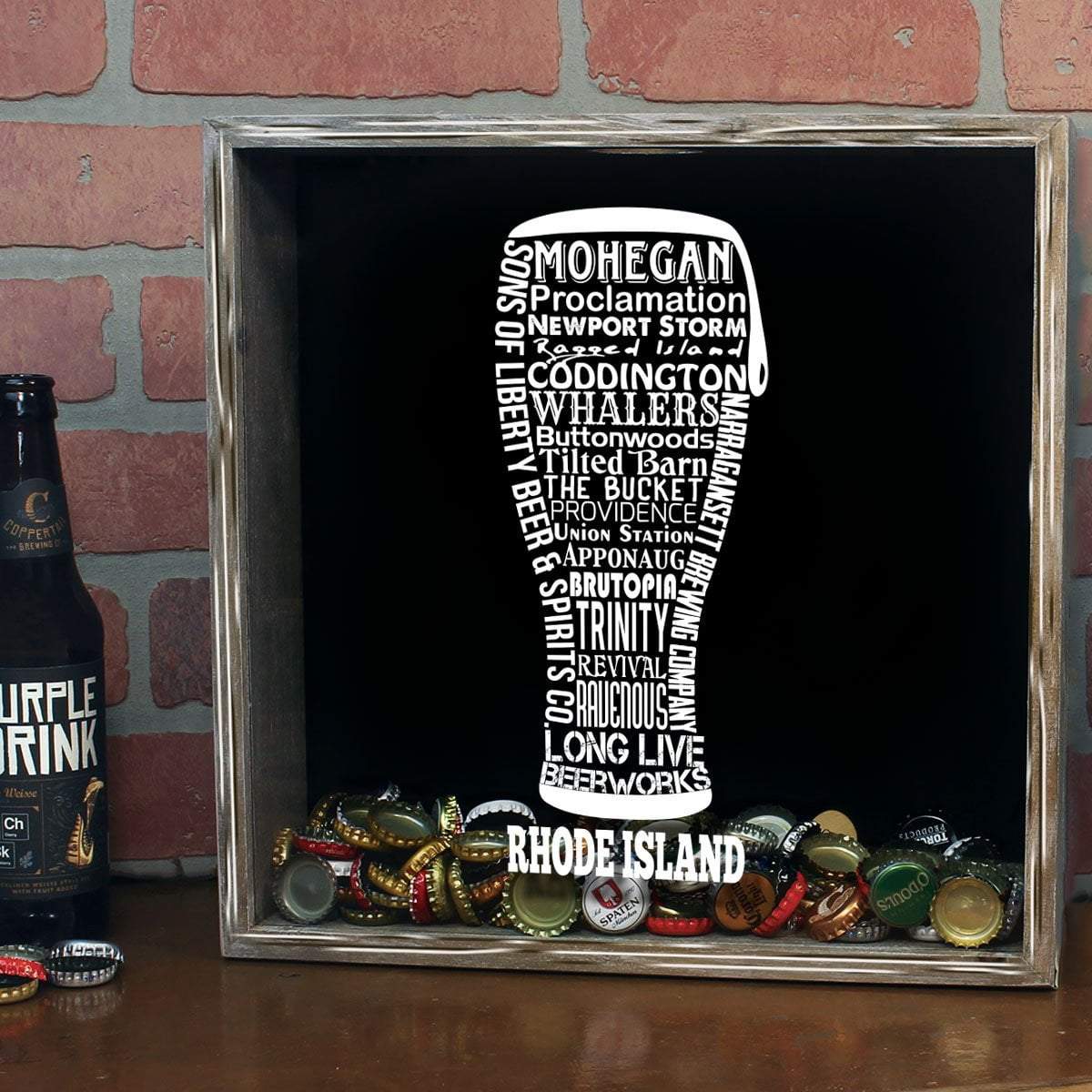 Torched Products Shadow Box Rhode Island Beer Typography Shadow Box (779393761397)