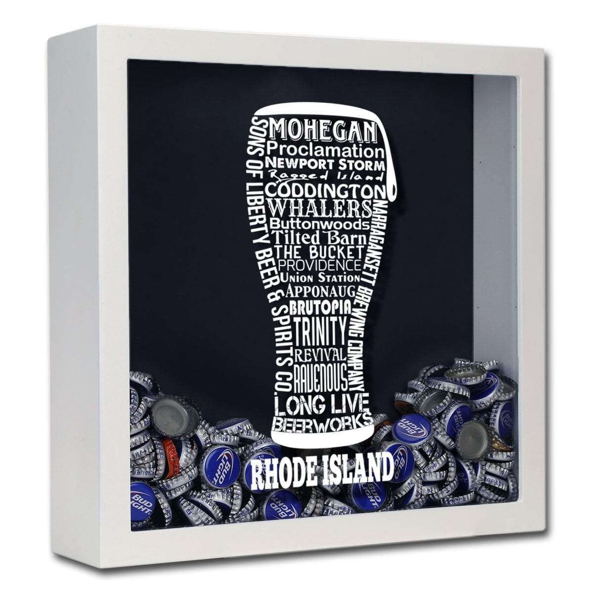 Torched Products Shadow Box White Rhode Island Beer Typography Shadow Box (779393761397)