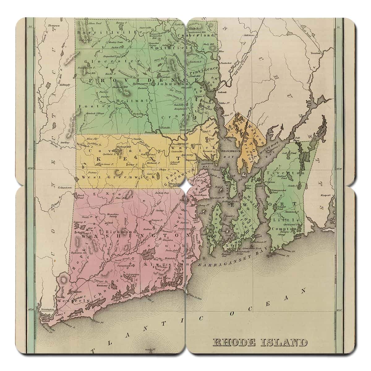 Torched Products Coasters Rhode Island Old World Map Coaster (790596616309)