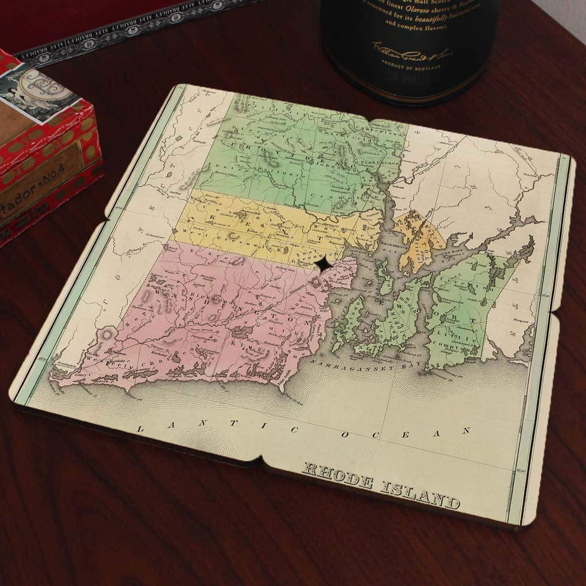Torched Products Coasters Rhode Island Old World Map Coaster (790596616309)
