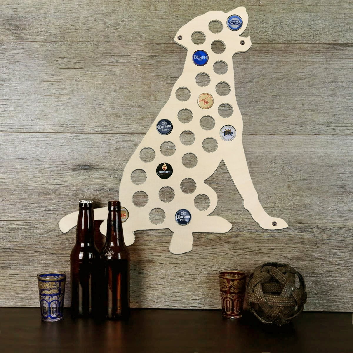 Torched Products Beer Cap Map Seated Dog Beer Cap Holder