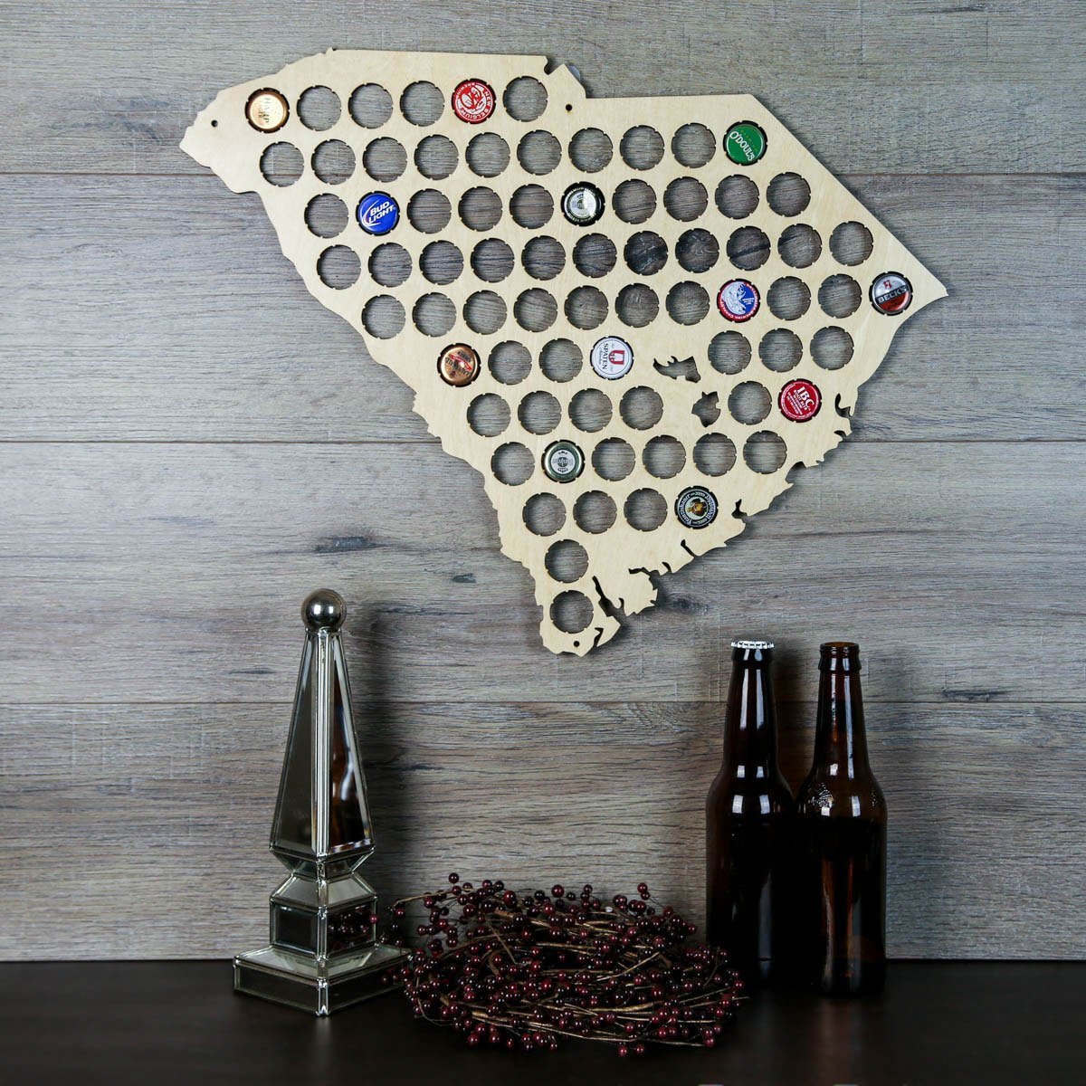 Torched Products Beer Bottle Cap Holder South Carolina Beer Cap Map (777579200629)