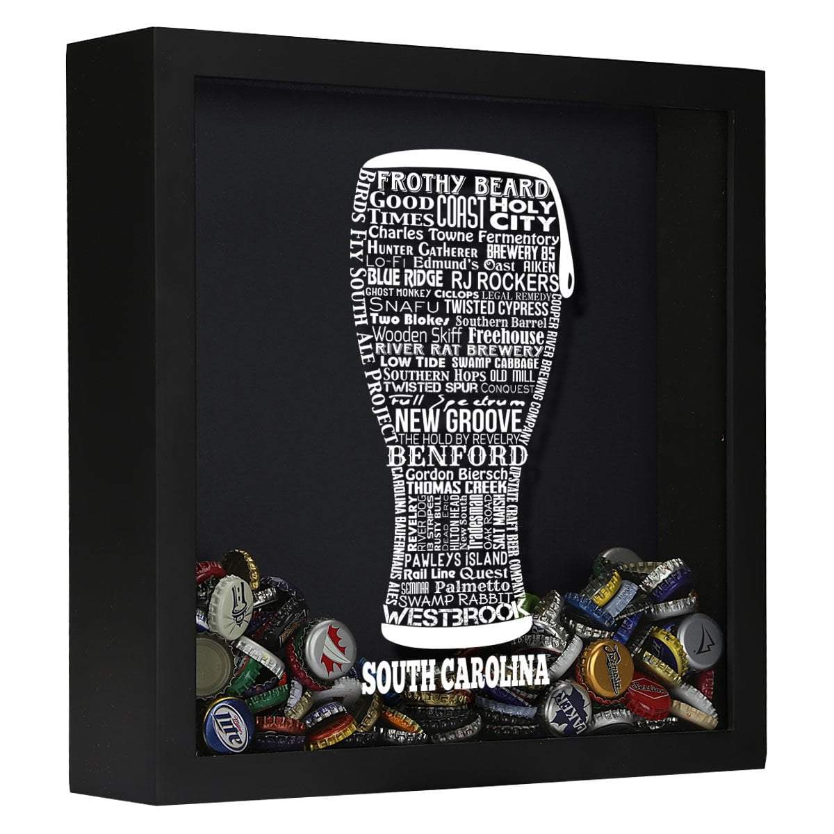 Torched Products Shadow Box Black South Carolina Beer Typography Shadow Box (779394089077)
