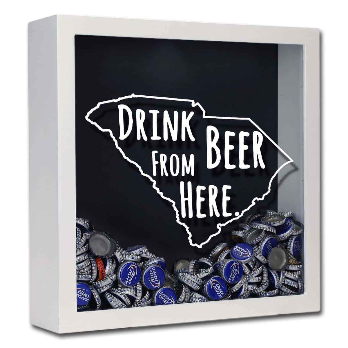 Torched Products Shadow Box White South Carolina Drink Beer From Here Beer Cap Shadow Box (781183844469)