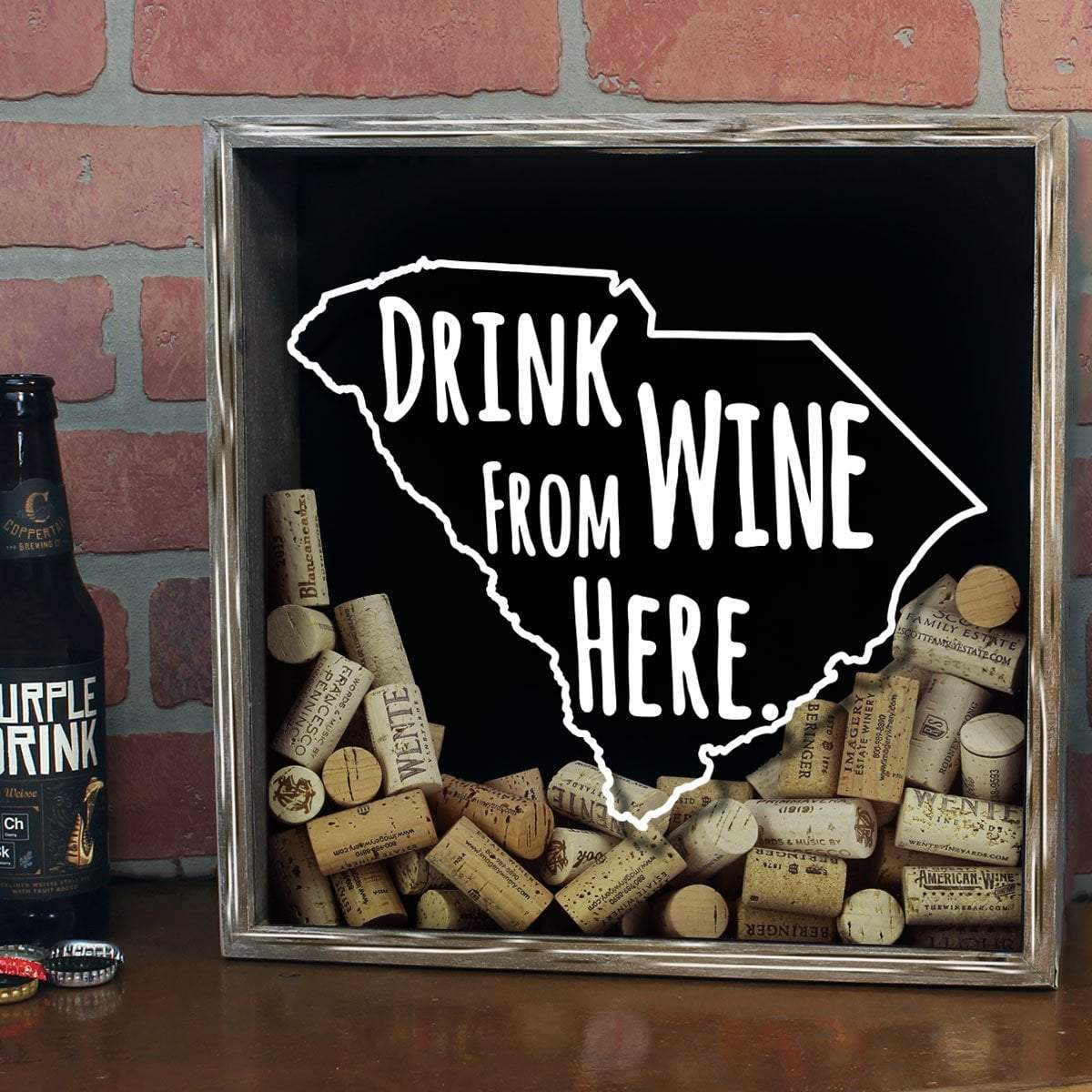 Torched Products Shadow Box South Carolina Drink Wine From Here Wine Cork Shadow Box (795785265269)