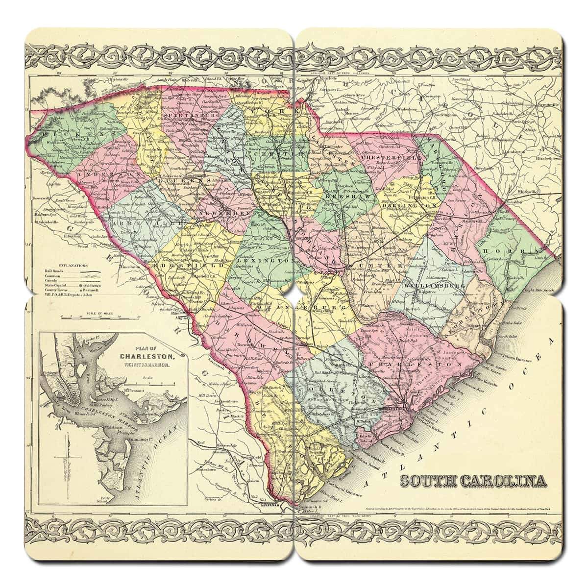 Torched Products Coasters South Carolina Old World Map Coaster (790602317941)