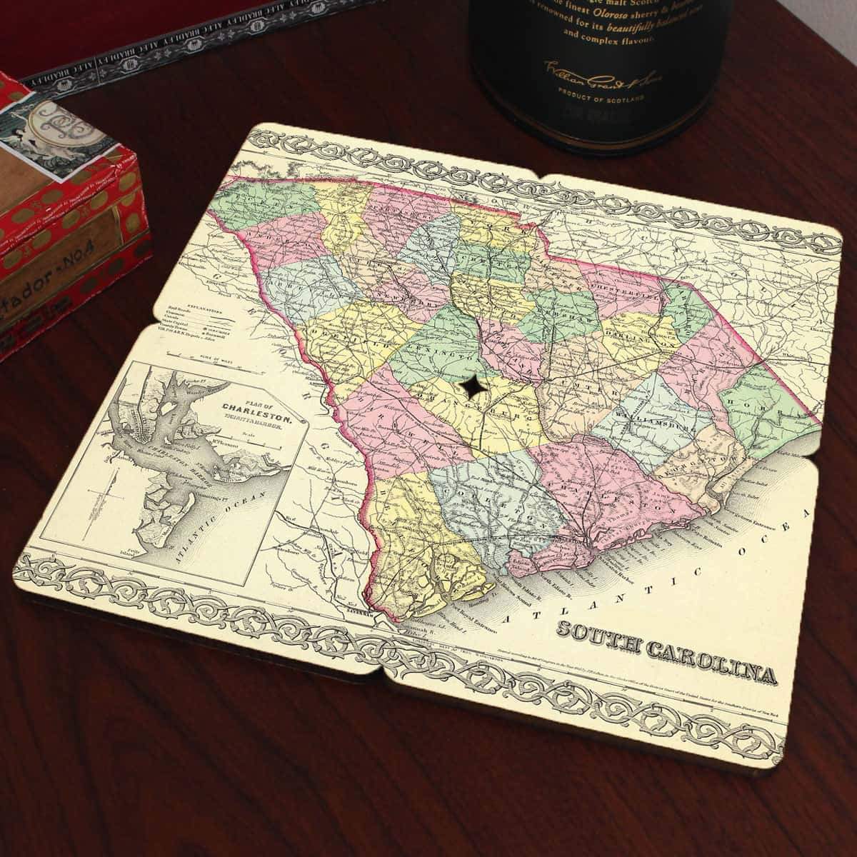 Torched Products Coasters South Carolina Old World Map Coaster (790602317941)