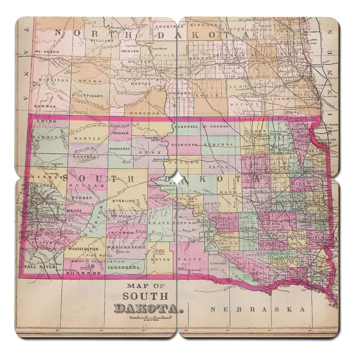 Torched Products Coasters South Dakota Old World Map Coaster (790602383477)