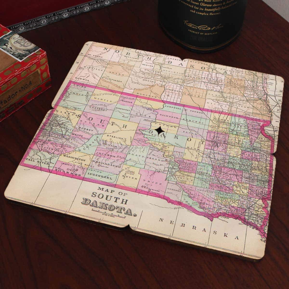 Torched Products Coasters South Dakota Old World Map Coaster (790602383477)