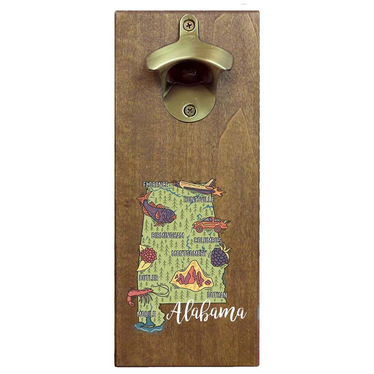 Torched Products Barware Alabama State Map Design Cap Catching Magnetic Bottle Opener