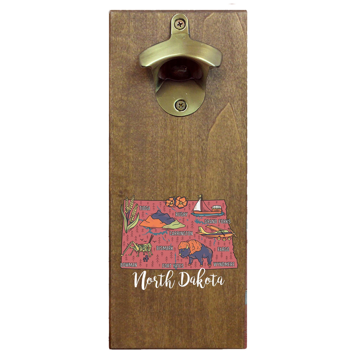 Torched Products Barware State Map Design Cap Catching Magnetic Bottle Opener