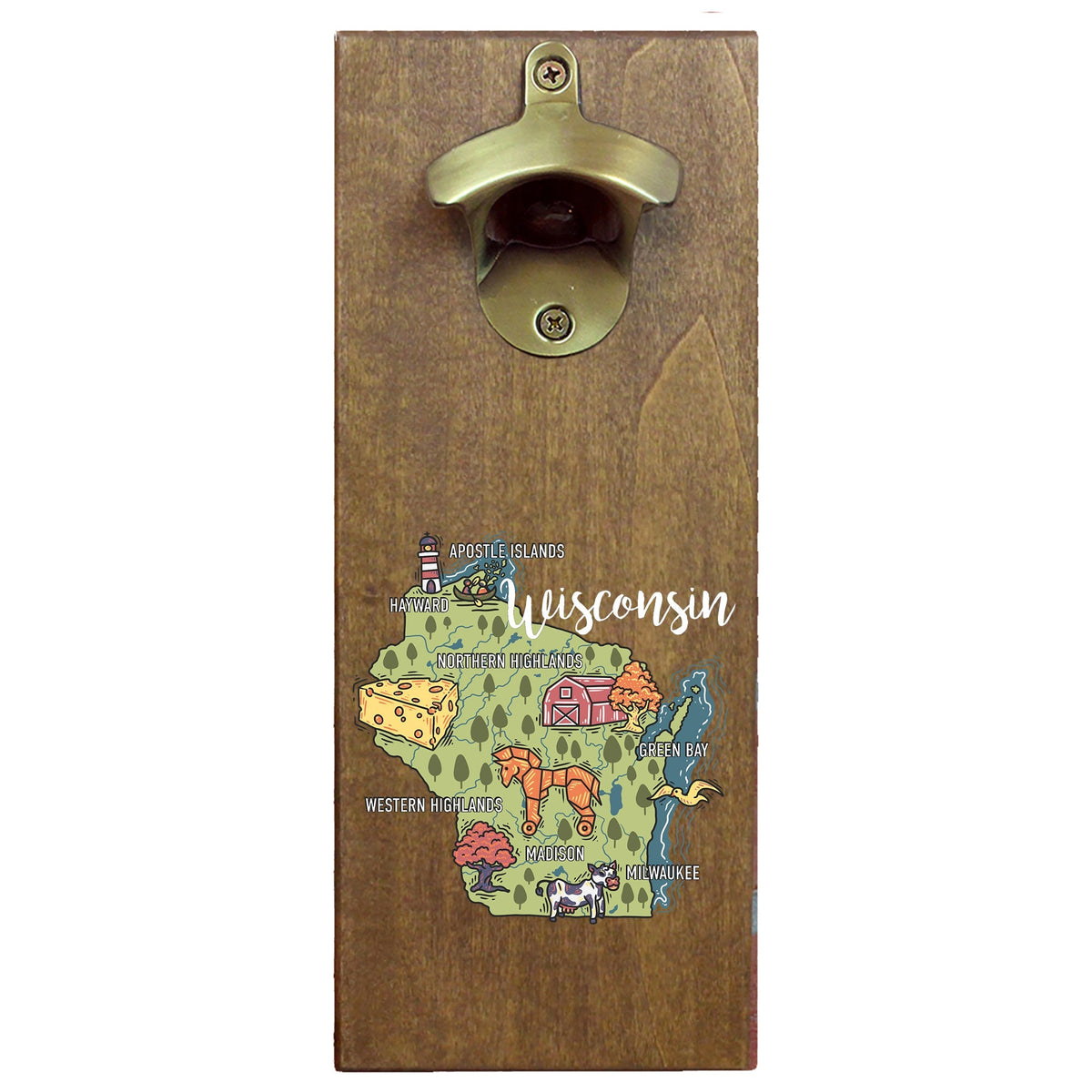 Torched Products Barware State Map Design Cap Catching Magnetic Bottle Opener