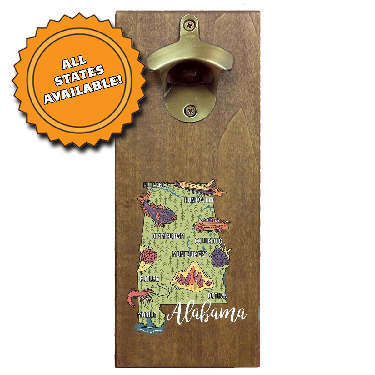 Torched Products Barware State Map Design Cap Catching Magnetic Bottle Opener