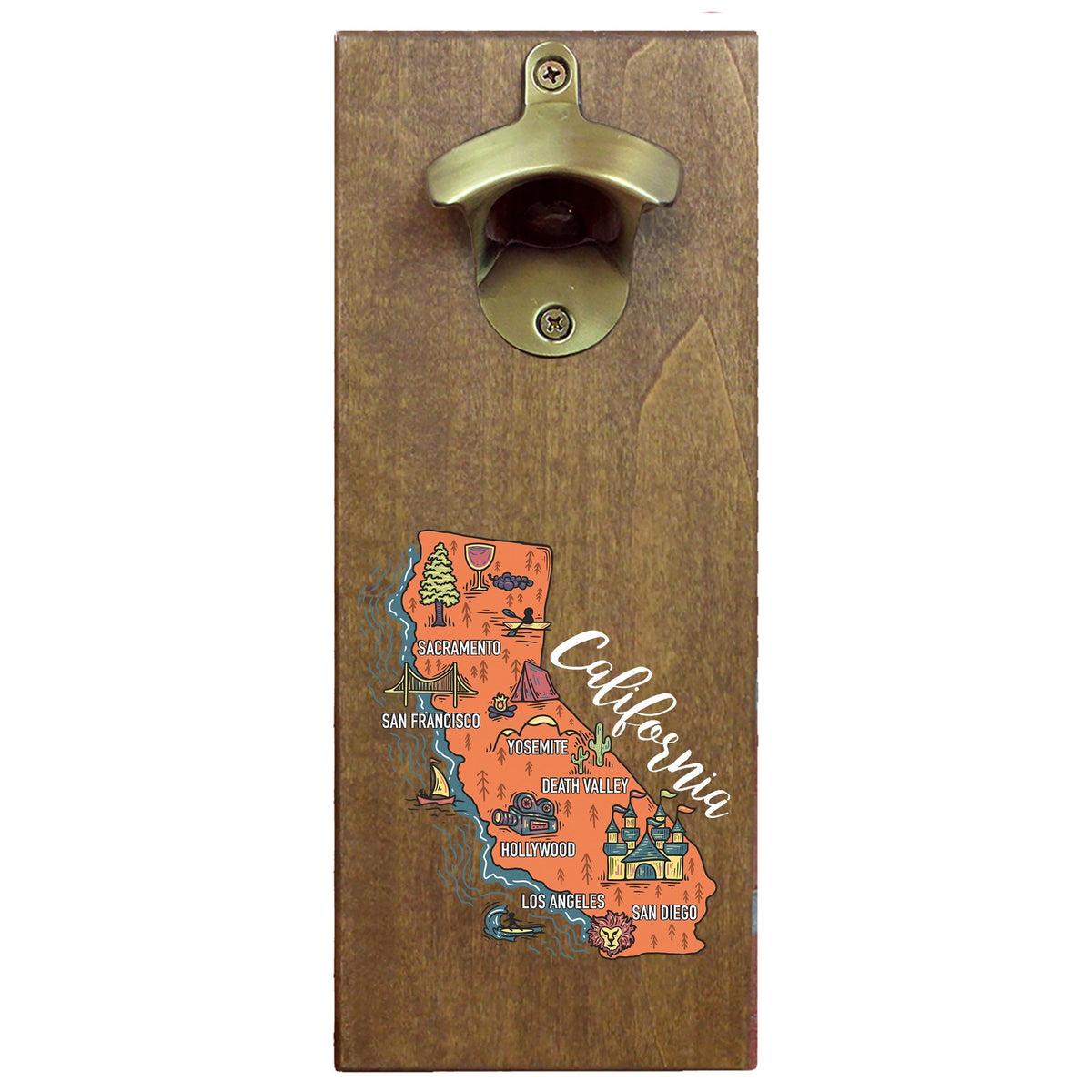 Torched Products Barware California State Map Design Cap Catching Magnetic Bottle Opener