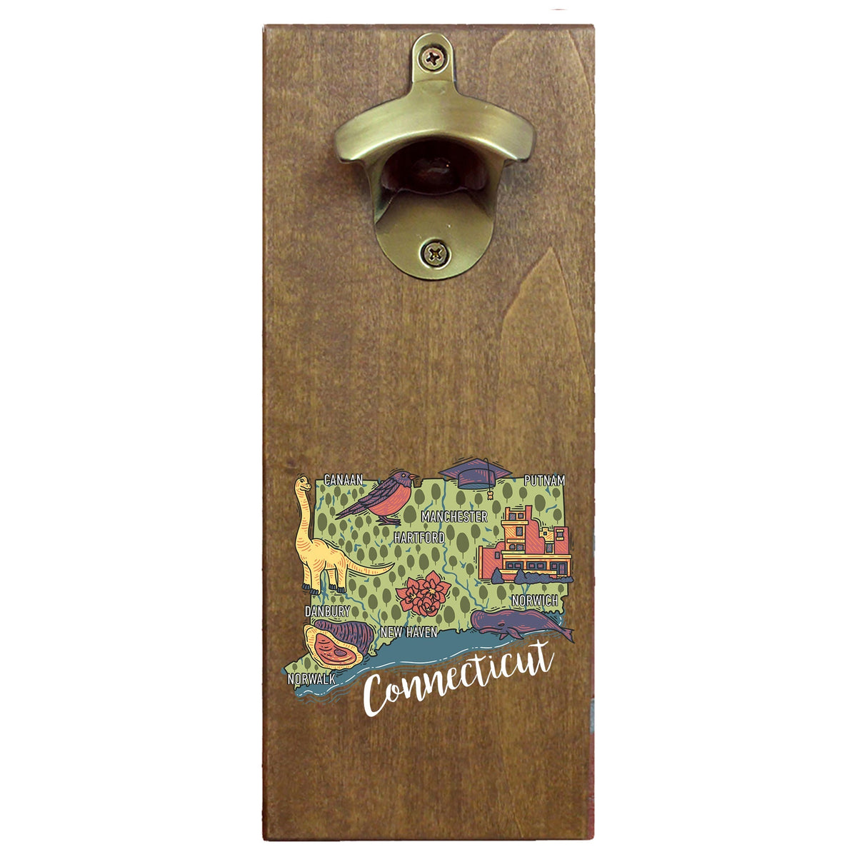 Torched Products Barware Connecticut State Map Design Cap Catching Magnetic Bottle Opener